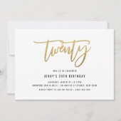 Minimalistisch Gold Foil 20th Birthday Invitation Kaart (Voorkant)
