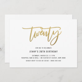 Minimalistisch Gold Foil 20th Birthday Invitation Kaart