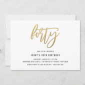 Minimalistisch Gold Foil 40th Birthday Invitation Kaart (Voorkant)