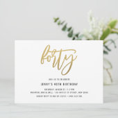 Minimalistisch Gold Foil 40th Birthday Invitation Kaart (Staand voorkant)