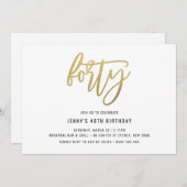 Minimalistisch Gold Foil 40th Birthday Invitation Kaart (Voorkant / Achterkant)