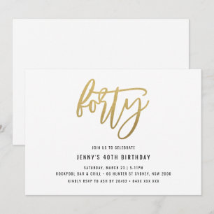 Minimalistisch Gold Foil 40th Birthday Invitation Kaart