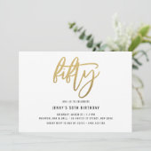 Minimalistisch Gold Foil 50th Birthday Invitation Kaart (Staand voorkant)