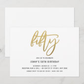 Minimalistisch Gold Foil 50th Birthday Invitation Kaart (Voorkant / Achterkant)