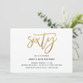 Minimalistisch Gold Foil 60th Birthday Invitation Kaart (Staand voorkant)