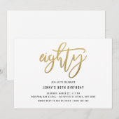 Minimalistisch Gold Foil 80th Birthday Invitation Kaart (Voorkant / Achterkant)