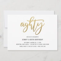 Minimalistisch Gold Foil 80th Birthday Invitation