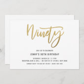Minimalistisch Gold Foil 90th Birthday Invitation Kaart (Voorkant / Achterkant)