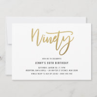 Minimalistisch Gold Foil 90th Birthday Invitation