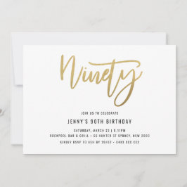 Minimalistisch Gold Foil 90th Birthday Invitation Kaart