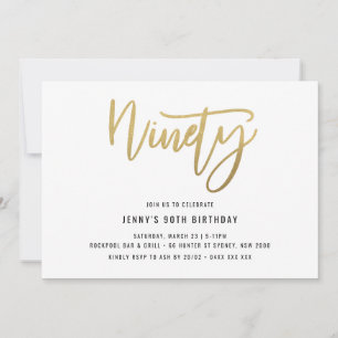 Minimalistisch Gold Foil 90th Birthday Invitation Kaart