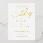 Minimalistisch Gold Foil Script Clean Elegant Wedd Folie Uitnodiging (Voorkant)
