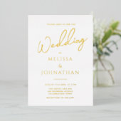 Minimalistisch Gold Foil Script Clean Elegant Wedd Folie Uitnodiging (Staand Voorkant)
