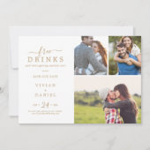 Minimalistisch Gold Free Drink 3 Foto Collage Save The Date (Voorkant)