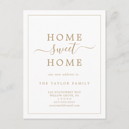 Minimalistisch Gold Home Sweet Home-verkeer Aankondigingskaart (Voorkant)