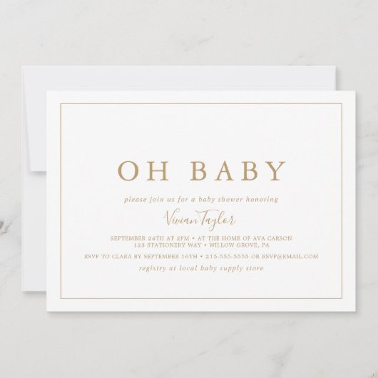 Minimalistisch Gold Horizontal Oh Baby Baby shower Kaart (Voorkant)