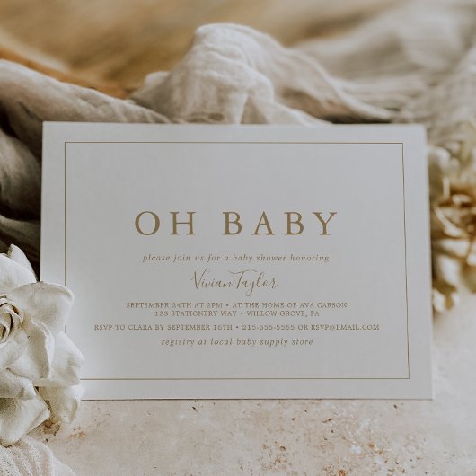 Minimalistisch Gold Horizontal Oh Baby Baby shower Kaart