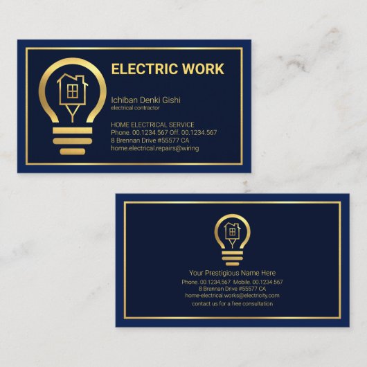 Minimalistisch Gold Line Lijst Home Bulb. Visitekaartje (Voorkant / Achterkant)