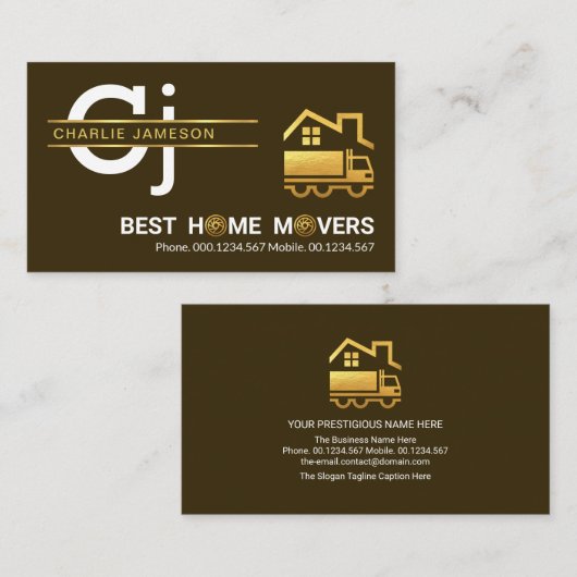 Minimalistisch Gold Line Monogram Home Moving Visitekaartje (Voorkant / Achterkant)