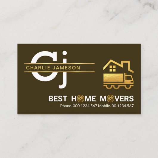 Minimalistisch Gold Line Monogram Home Moving Visitekaartje (Voorkant)