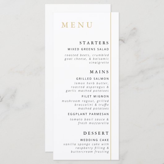 Minimalistisch Gold Menu-Kaart Menu (Voorkant / Achterkant)