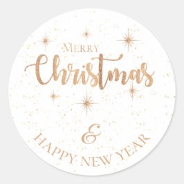Minimalistisch Gold Merry-kerstmis en gelukkig nie Ronde Sticker