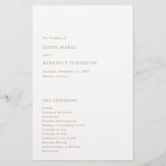 Minimalistisch Gold Modern huwelijksprogramma (Voorkant)