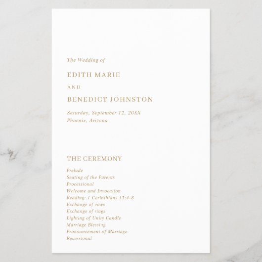 Minimalistisch Gold Modern huwelijksprogramma (Voorkant)