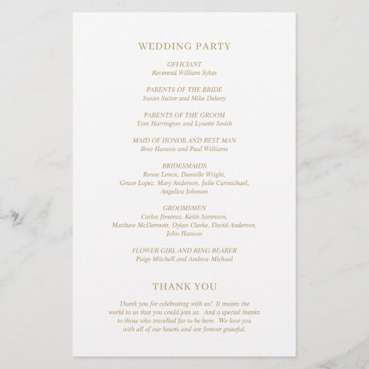 Minimalistisch Gold Modern huwelijksprogramma (Achterkant)