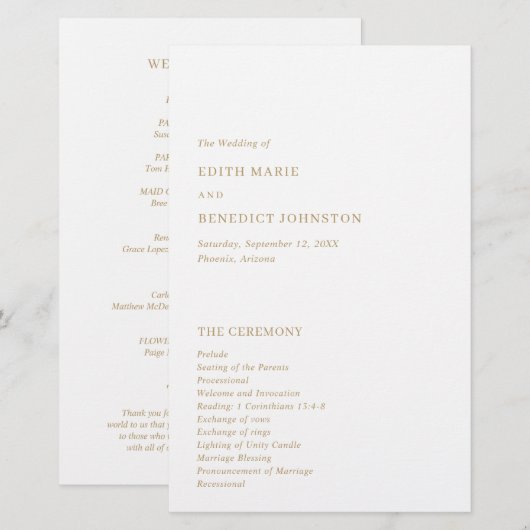 Minimalistisch Gold Modern huwelijksprogramma (Voorkant / Achterkant)