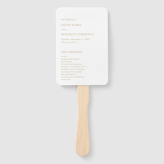 Minimalistisch Gold Modern huwelijksprogramma Handwaaier (Voorkant)