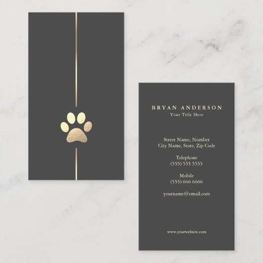 Minimalistisch Gold Paw-Visitekaartje Visitekaartje (Voorkant / Achterkant)