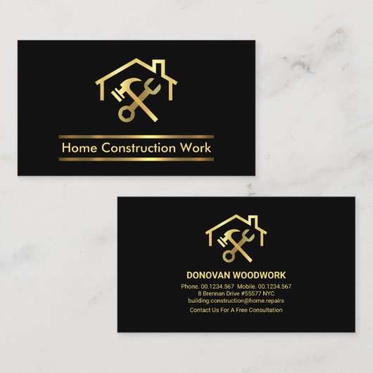 Minimalistisch Gold Placard Lines Building Visitekaartje (Voorkant / Achterkant)