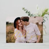 Minimalistisch Gold script foto's bruiloft bedankt Folie Uitnodiging (Staand Voorkant)