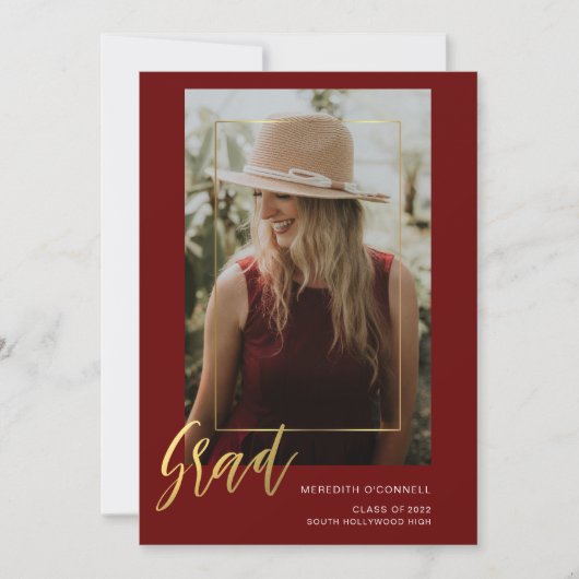 Minimalistisch Gold Script Photo-Afstuderen Kaart (Voorkant)