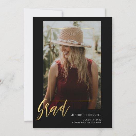 Minimalistisch Gold Script Photo-Afstuderen Kaart (Voorkant)