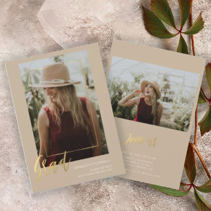 Minimalistisch Gold Script Photo-Afstuderen Kaart