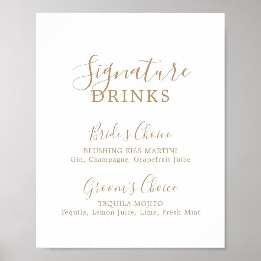 Minimalistisch Gold Signature Drink Sign Poster (Voorkant)