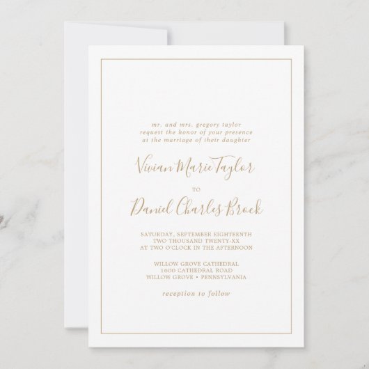 Minimalistisch Gold Traditional Wedding Kaart (Voorkant)