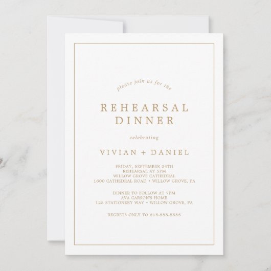 Minimalistisch Gold Typography Rehearsal Dinner Kaart (Voorkant)
