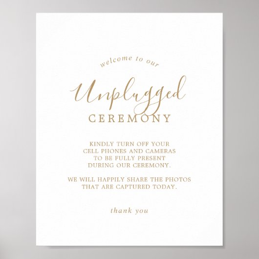 Minimalistisch Gold Unplugged Ceremony-teken Poster (Voorkant)