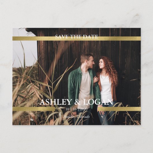 Minimalistisch Gold Wedding Save the Date Photo Aankondigingskaart (Voorkant)