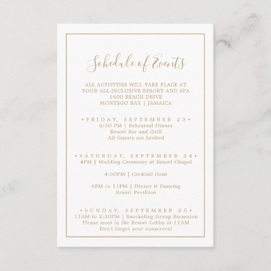 Minimalistisch Gold Wedding Weekend-programma voor Informatiekaartje (Voorkant)