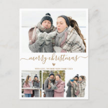 Minimalistisch Gold White 4-fotokerstBriefkaart