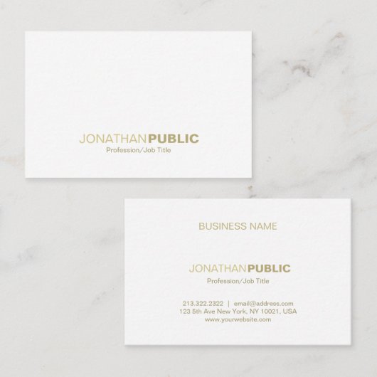 Minimalistisch Gold White Plain Modern Fashionable Visitekaartje (Voorkant / Achterkant)