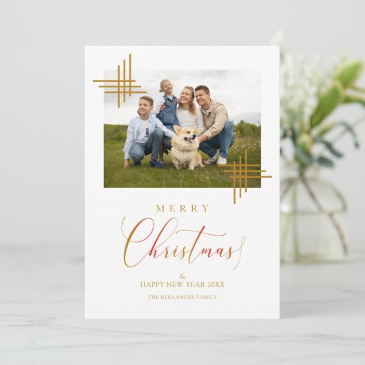 Minimalistisch Golden voor kerstfoto's met fijne k Kaart (Staand voorkant)