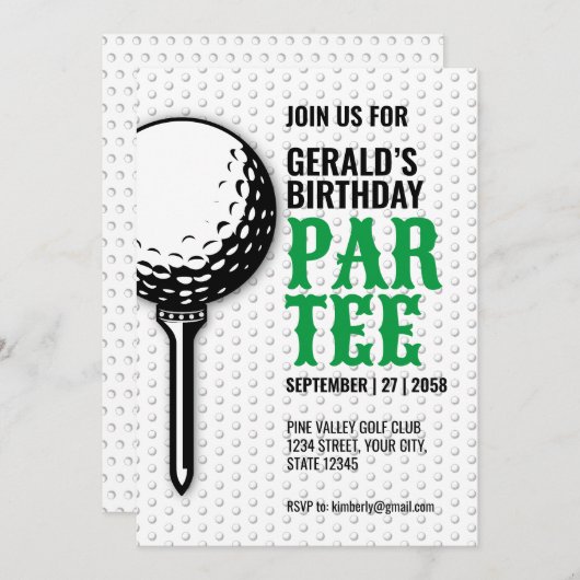 Minimalistisch golf feest ontwerp kaart (Voorkant / Achterkant)