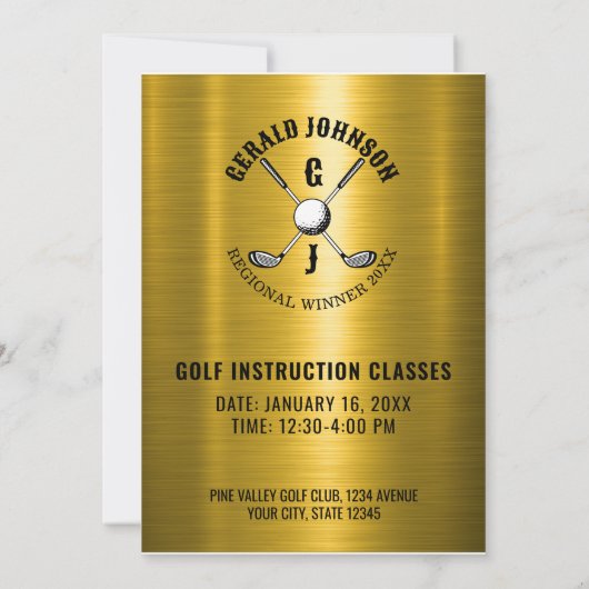 Minimalistisch Golf Monogram Ontwerp Kaart (Achterkant)