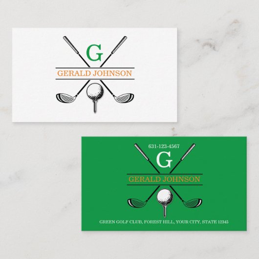Minimalistisch Golf Monogram Ontwerp Visitekaartje (Voorkant / Achterkant)