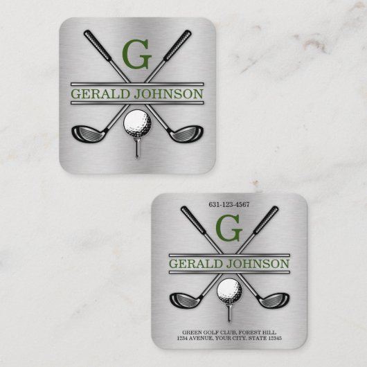 Minimalistisch Golf Monogram Square Visitekaartje (Voorkant / Achterkant)
